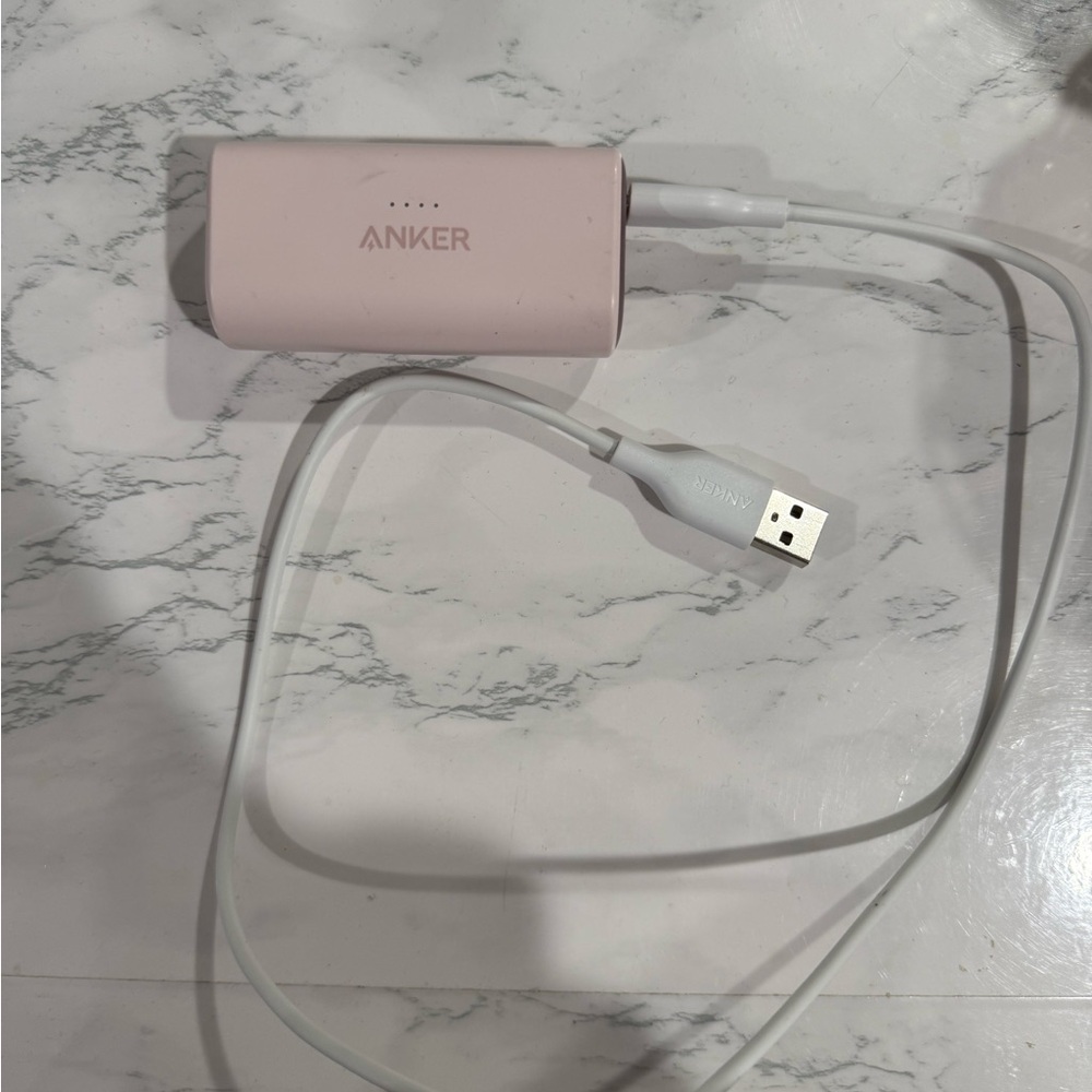 Anker Blush Pink Power Bank with USB Cable